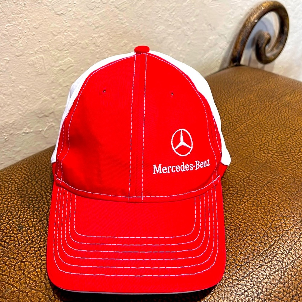 Like New Vintage Mercedes Benz Classic Red/White hat, Stitched Emblem!
